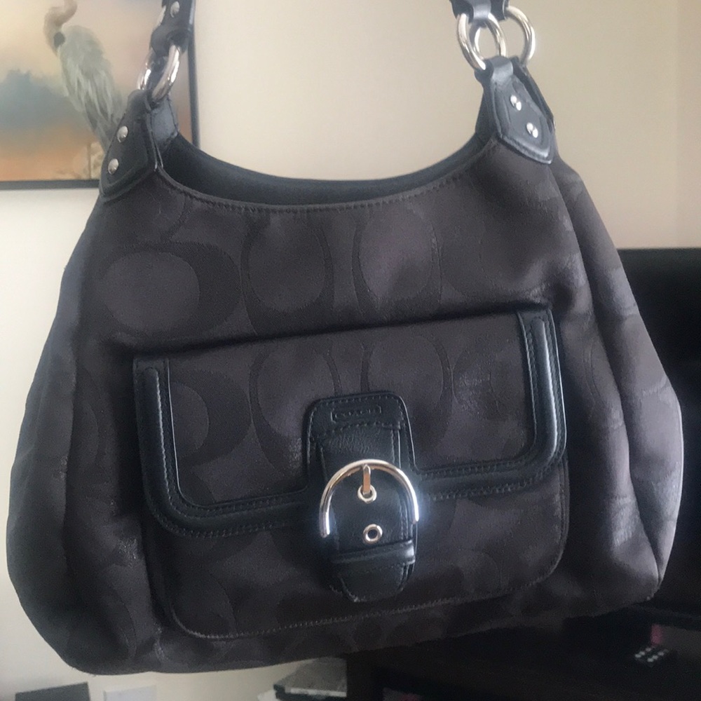 Coach Signature Iridescent Black Canvas Purse